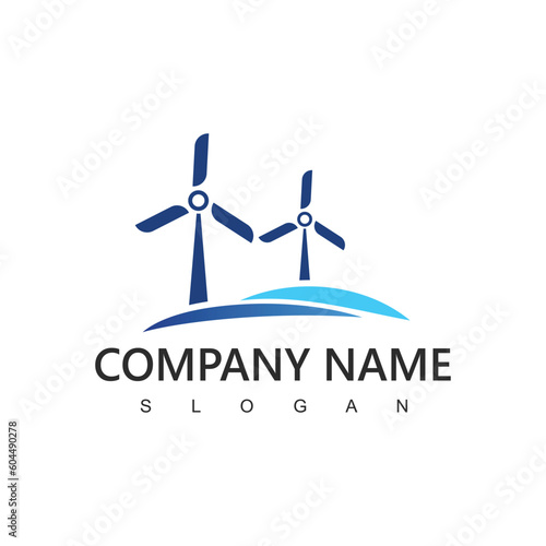 Wind Power Logo, Renewable Energy Concept, Wind Turbine Icon