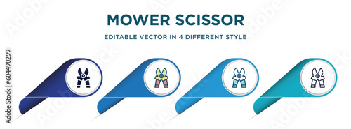 mower scissor icon in 4 different styles such as filled, color, glyph, colorful, lineal color. set of vector for web, mobile, ui