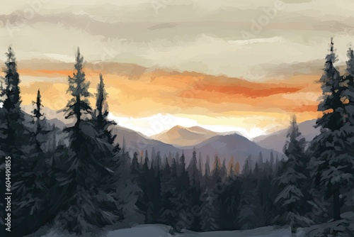 majestic mountain sunset painting Generative AI