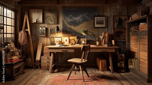 Generative AI  Cozy Home Office with Rustic Charm