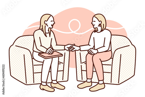 心理カウンセラーのおかげで具合が良くなった女性のイラスト素材。