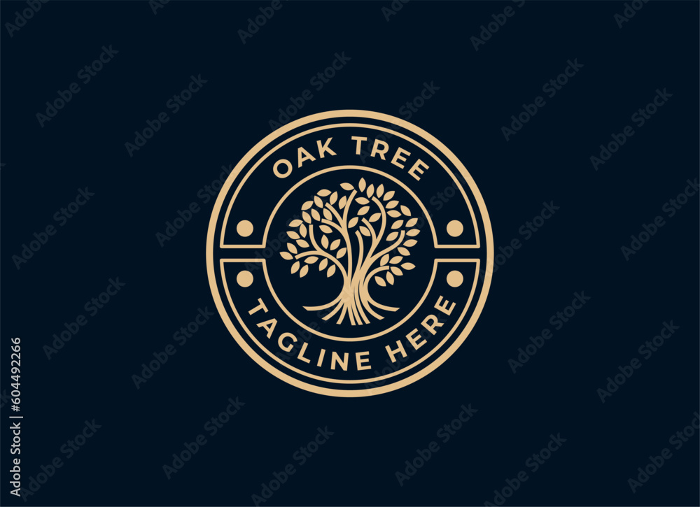 Oak tree logo illustration. Vector silhouette of a tree.