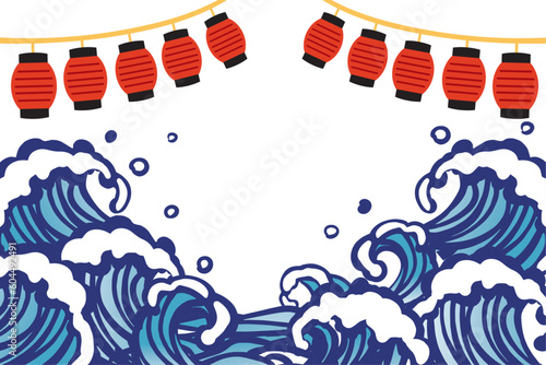 海 波 横長イラスト