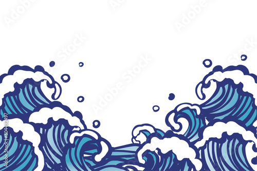 海 波 横長イラスト