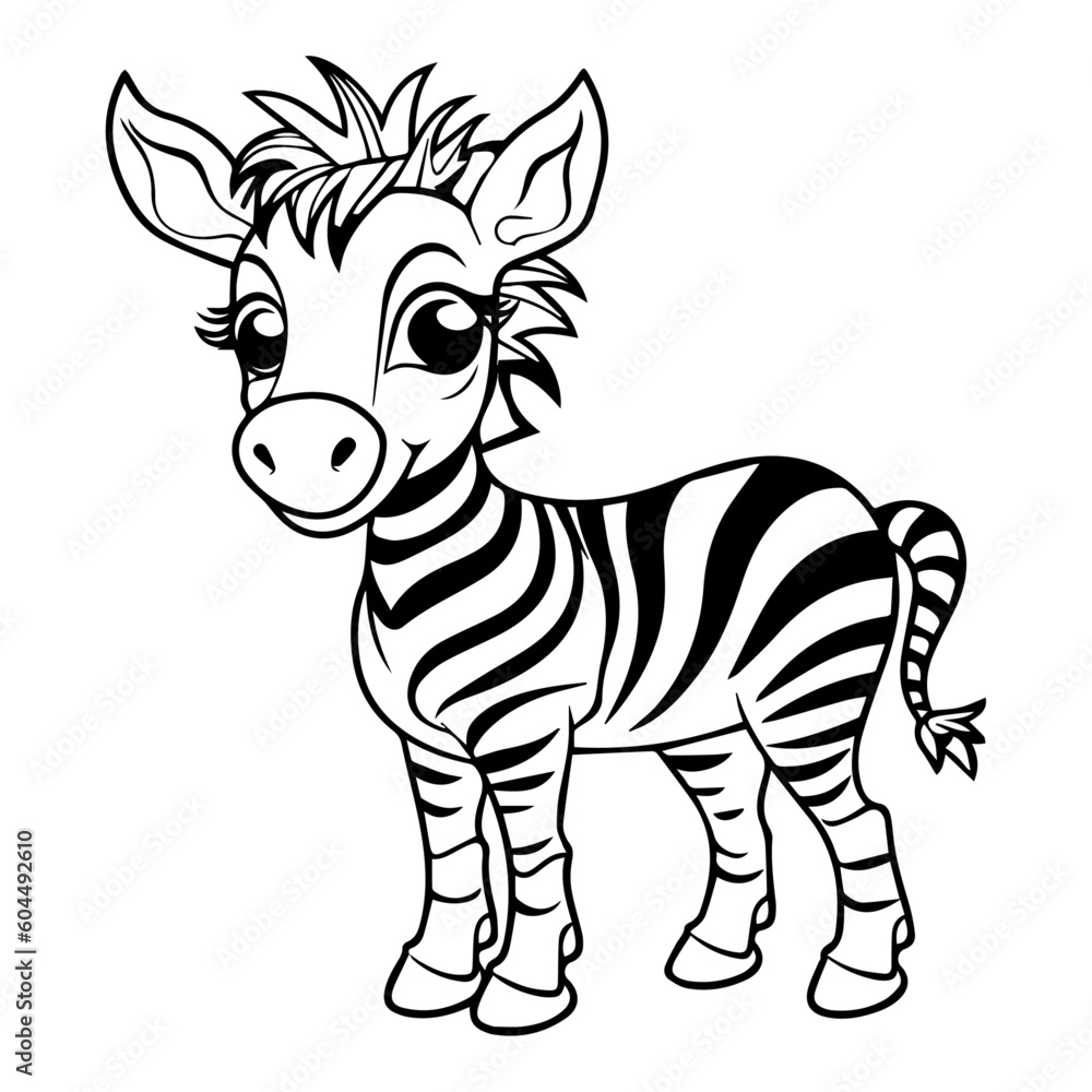 Fototapeta premium zebra, cartoon, vector, for coloring