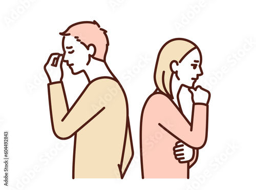 不仲の夫婦。争う二人。そっぽを向く男女のイラスト素材。