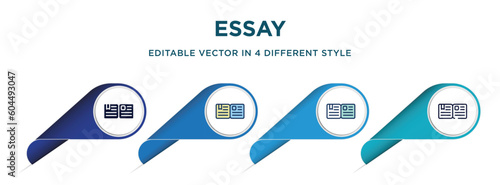 essay icon in 4 different styles such as filled, color, glyph, colorful, lineal color. set of vector for web, mobile, ui
