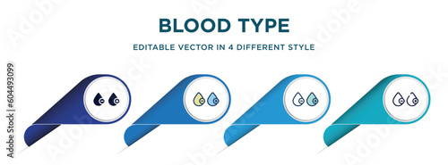 blood type icon in 4 different styles such as filled, color, glyph, colorful, lineal color. set of vector for web, mobile, ui