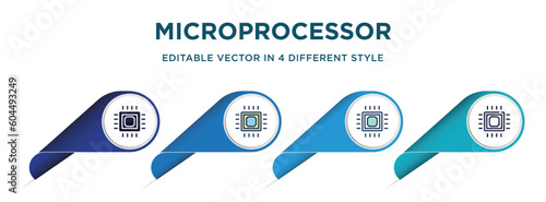 microprocessor icon in 4 different styles such as filled, color, glyph, colorful, lineal color. set of vector for web, mobile, ui
