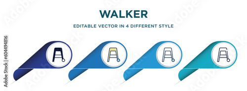 walker icon in 4 different styles such as filled, color, glyph, colorful, lineal color. set of vector for web, mobile, ui