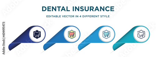 dental insurance icon in 4 different styles such as filled, color, glyph, colorful, lineal color. set of vector for web, mobile, ui