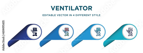 ventilator icon in 4 different styles such as filled, color, glyph, colorful, lineal color. set of vector for web, mobile, ui