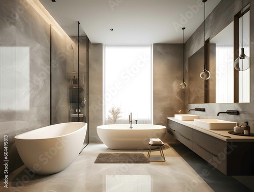 Bathroom interior design with two bathtubs