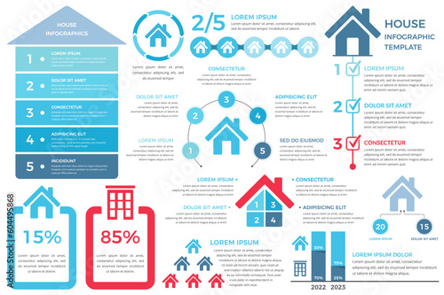 Infographic templates with houses, real estate infographics
