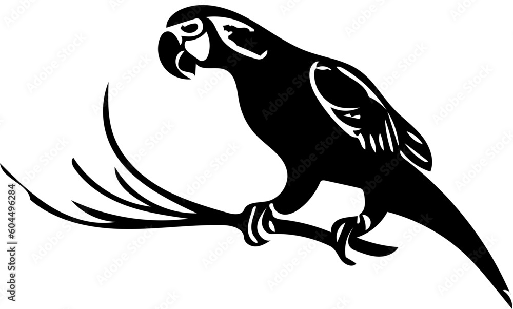 black and white parrot on a branch Silhouette | Parrot perched on a branch vector illustration black and white parrot on a branch Silhouette | Parrot perched on a branch vector illustration