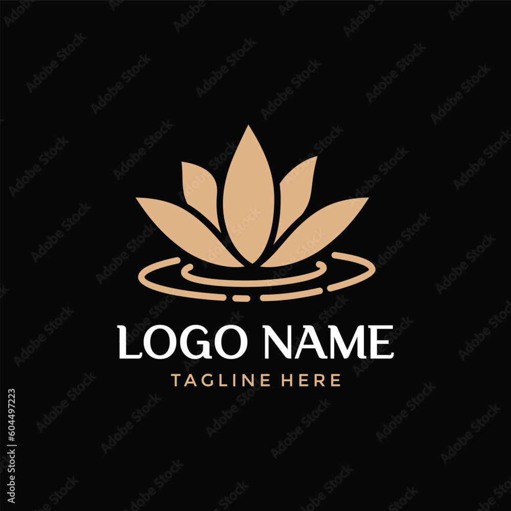 Flat monogram logotype golden lotus flower