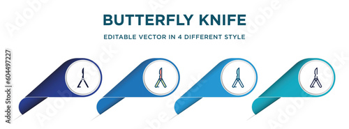 butterfly knife icon in 4 different styles such as filled, color, glyph, colorful, lineal color. set of vector for web, mobile, ui