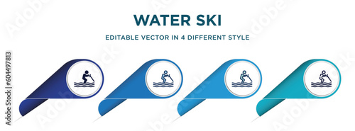 water ski icon in 4 different styles such as filled, color, glyph, colorful, lineal color. set of vector for web, mobile, ui