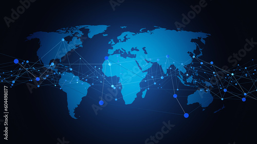 Globalization and communication concept. Earth and luminous rays. 3d rendering