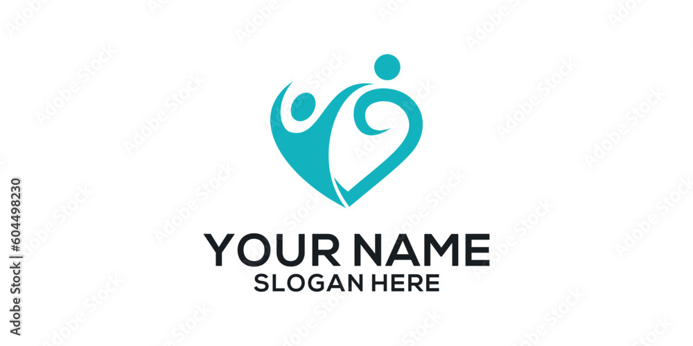 Caring People Logo, People With Inside Heart Shape, Logo Template Caring People Logo, People With Inside Heart Shape, Logo Template