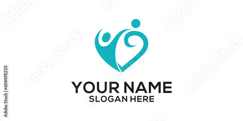 Caring People Logo, People With Inside Heart Shape, Logo Template