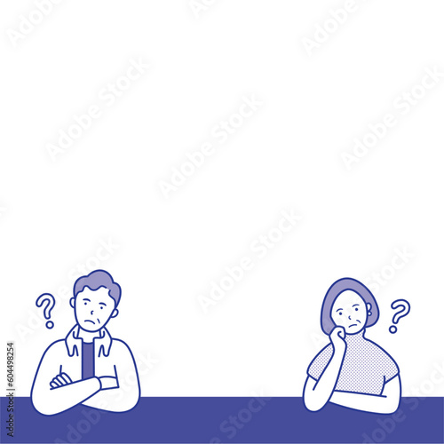 疑問を感じているシニアの男女の上半身イラスト素材