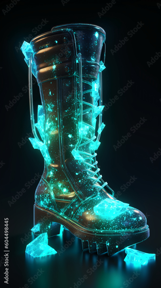 Boots glow in the dark. AI generative Boots glow in the dark. AI generative