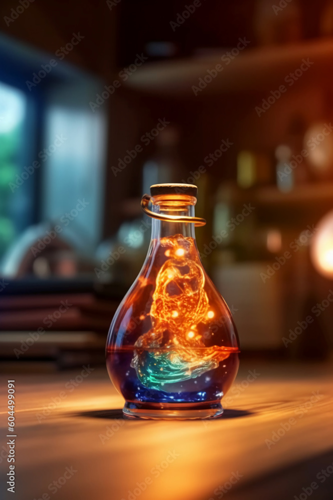 Glowing galaxy in a glass bottle. AI generative Glowing galaxy in a glass bottle. AI generative