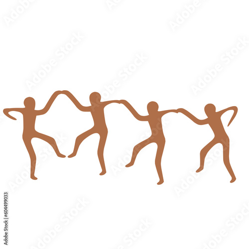 Stylised real kazakh petroglyphs of animals and hunters with pattern