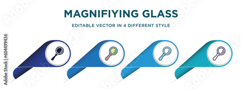 magnifiying glass icon in 4 different styles such as filled, color, glyph, colorful, lineal color. set of vector for web, mobile, ui photo