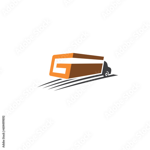 initial g combined with truck, logo template for trucking service.