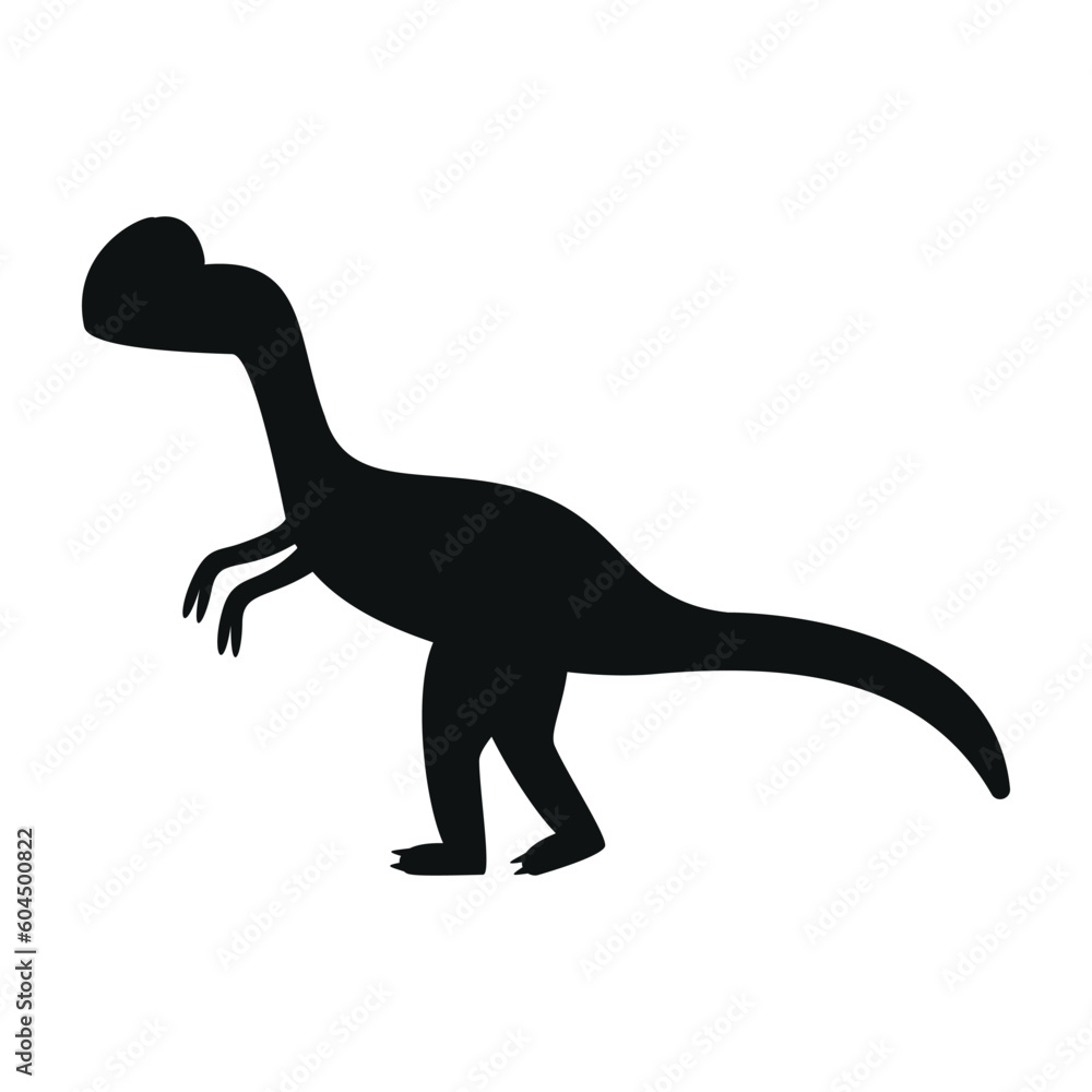 Flat vector silhouette illustration of dilophosaurus dinosaur