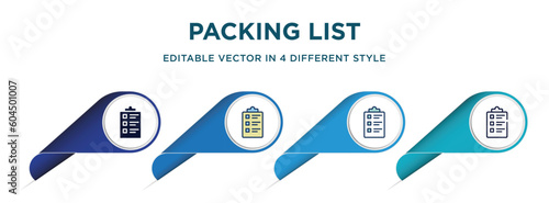 packing list icon in 4 different styles such as filled, color, glyph, colorful, lineal color. set of vector for web, mobile, ui