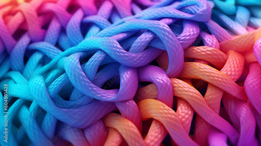 Vibrant Pastel Neoprene Spaghetti: A 4D Dimension Background with Hyper-Detailed Photorealism. High-Quality, 8K, Stock Photo with Cinematic Lighting and Crystal Clear Details. Perfect for Advertising 
