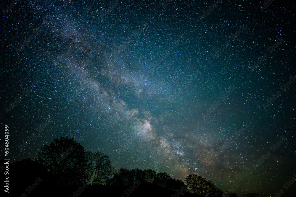 Dark sky full of stars with the Milky Way. Carpathian Mountains, Poland.