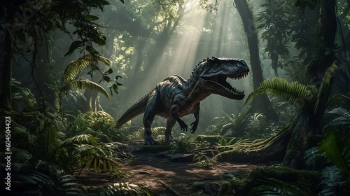 Tyrannosaurus Rex in the jungle.  Generative AI © Kateryna Kordubailo