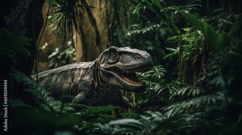 Tyrannosaurus Rex in the jungle. Generative AI  © Kateryna Kordubailo