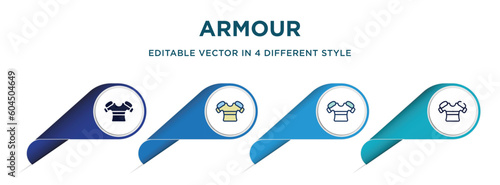 armour icon in 4 different styles such as filled, color, glyph, colorful, lineal color. set of vector for web, mobile, ui