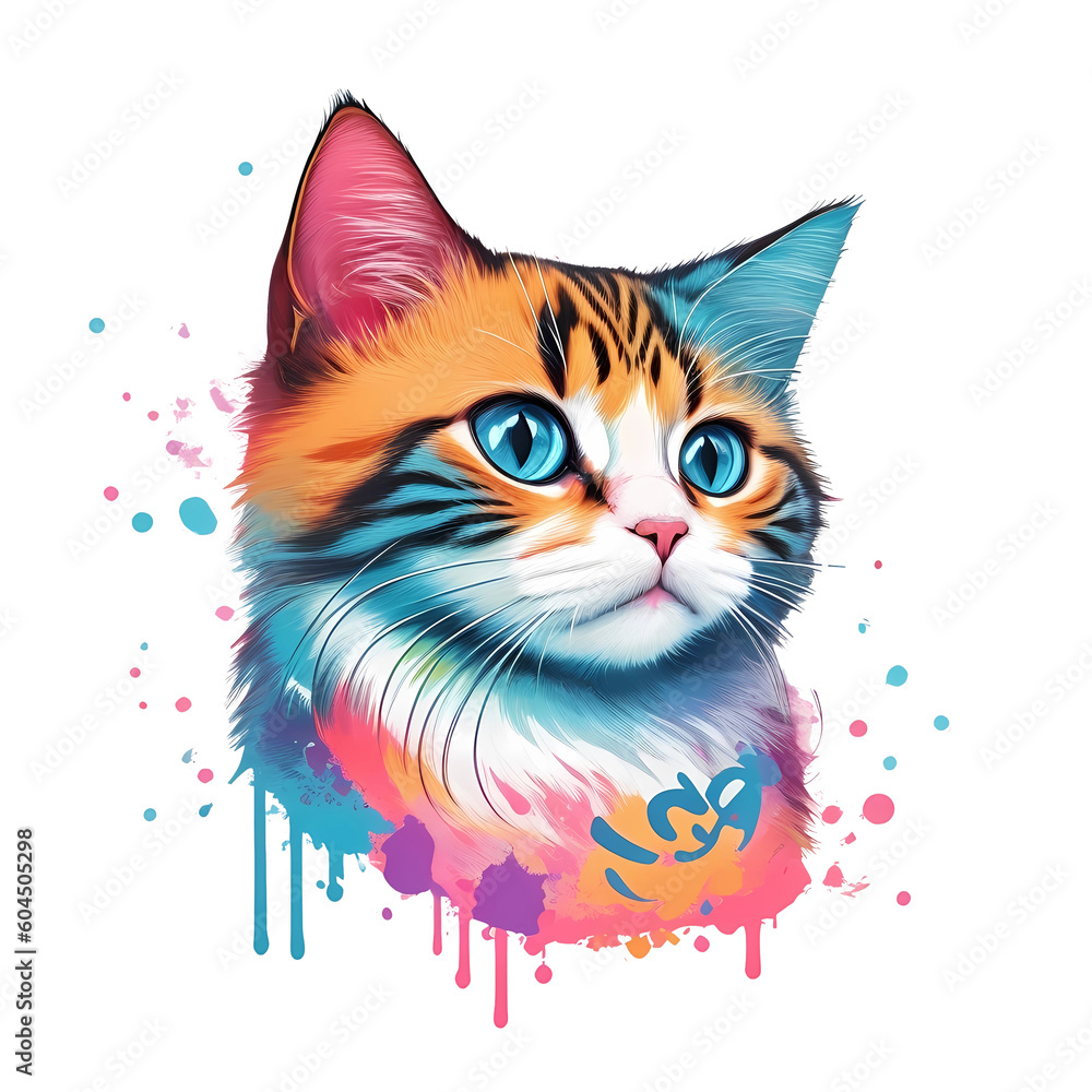 Cat with heart, graphic vector of a cute cat, Generative Ai illustration.