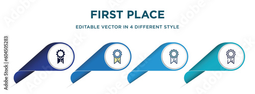 first place icon in 4 different styles such as filled, color, glyph, colorful, lineal color. set of vector for web, mobile, ui