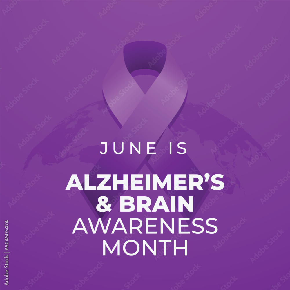 alzheimer's and brain awareness month design template for celebration. alzheimer's and brain awareness month. purple ribbon design. flat ribbon vector.  - obrazy, fototapety, plakaty 