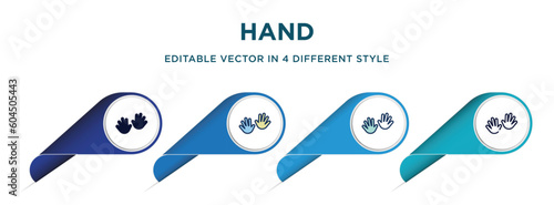 hand icon in 4 different styles such as filled, color, glyph, colorful, lineal color. set of vector for web, mobile, ui