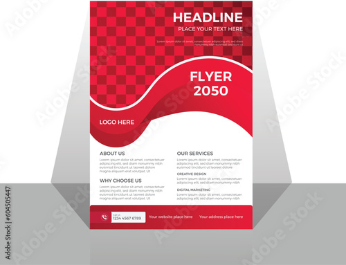 Abstract curve shape on red and white color background - A4 size book cover template for annual report, magazine, booklet, proposal, portfolio, brochure, poster