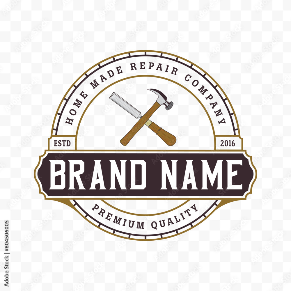 Carpenter logo with saw and hammer axe logo Stock Vector Adobe Stock