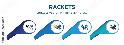 rackets icon in 4 different styles such as filled, color, glyph, colorful, lineal color. set of vector for web, mobile, ui