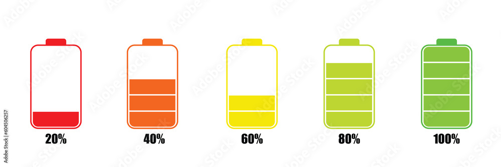 Battery charge indicator icons. Phone charge level Battery charge indicator icons. Phone charge level