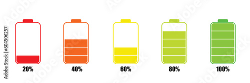 Battery charge indicator icons. Phone charge level 