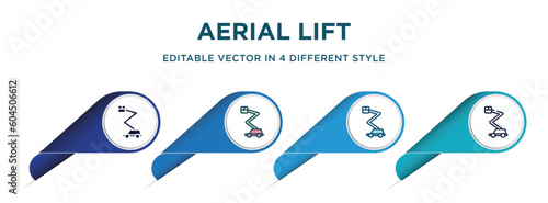 aerial lift icon in 4 different styles such as filled, color, glyph, colorful, lineal color. set of vector for web, mobile, ui