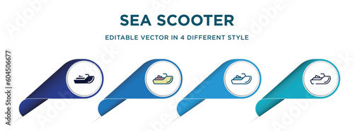 sea scooter icon in 4 different styles such as filled, color, glyph, colorful, lineal color. set of vector for web, mobile, ui