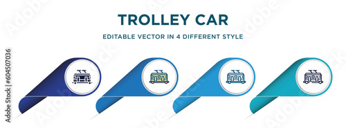 trolley car icon in 4 different styles such as filled, color, glyph, colorful, lineal color. set of vector for web, mobile, ui
